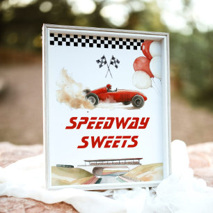 Race Car Red Speedway Süßigkeiten Geburtstagsparty Poster