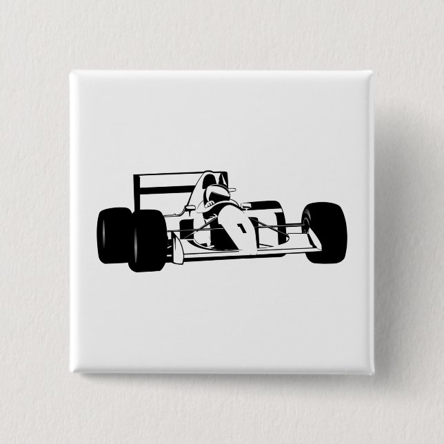 Race Car Silhouette schwarz-weiß Button (Vorderseite)