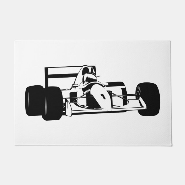 Race Car Silhouette schwarz-weiß Fußmatte (Vorderseite)