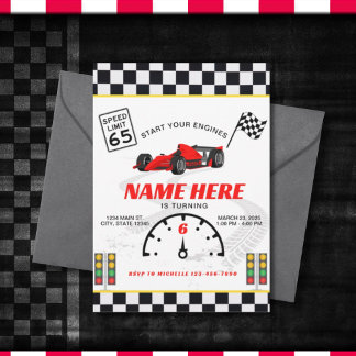 Race Car Speedway Checkered Birthday Einladung