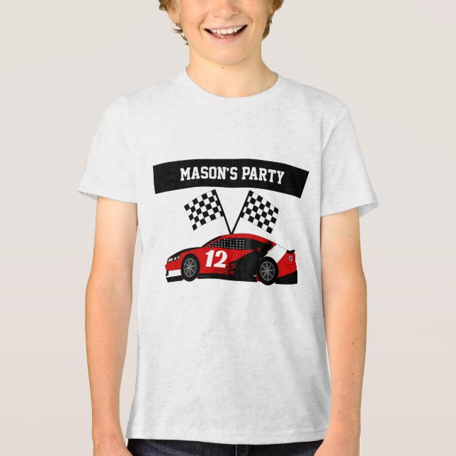 Race Car Text und Nummer Tri-Blend Shirt (Vorderseite)