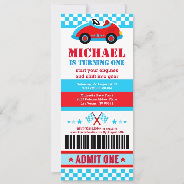 Race Car Ticket Pass Geburtstagsparty Einladung (Vorderseite)