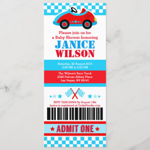 Race Car Ticket Pass Kinderdusche Party Einladung