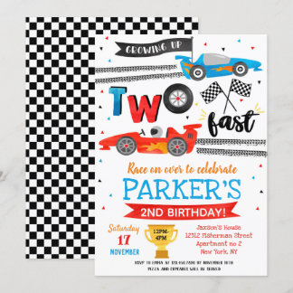 Race Car Two Fast 2. Geburtstag Party Einladung