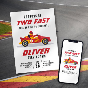 Race Car Two Fast 2. Geburtstag Party Einladung
