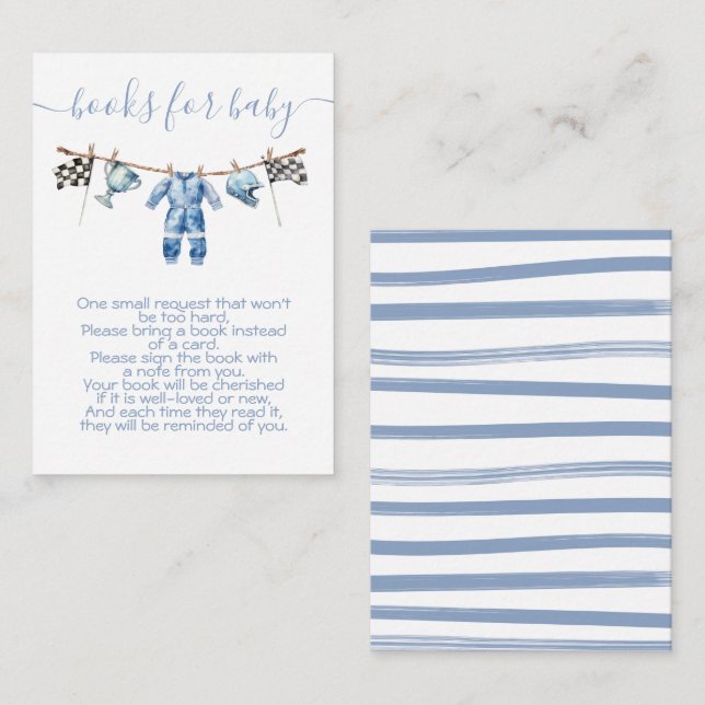 Race Car Wäscheleine Bücher für Baby Begleitkarte (Vorne/Hinten)