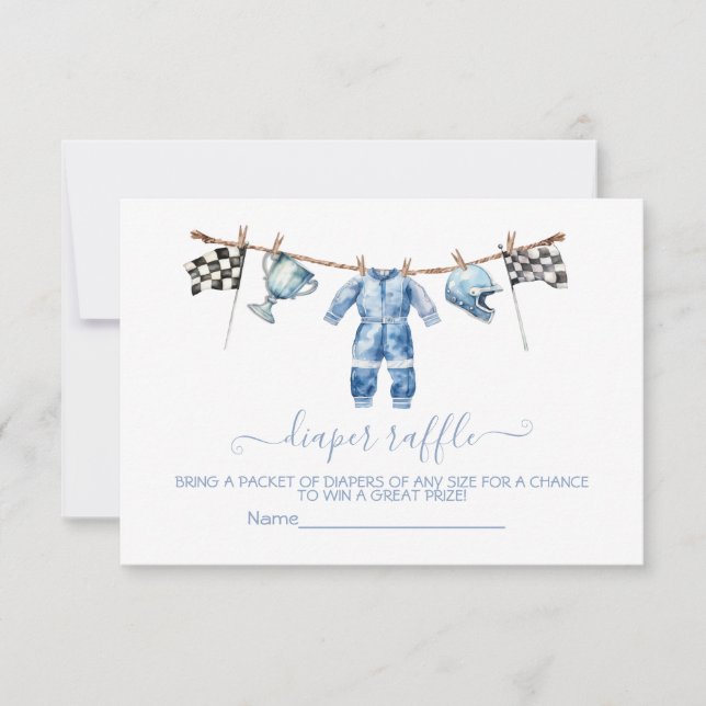 Race Car Wäscheleine Windeleine Raffekarte Einladung (Vorderseite)