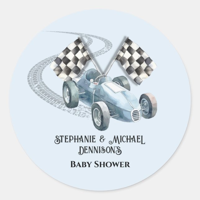 Race Care Baby Shower  Runder Aufkleber (Vorderseite)