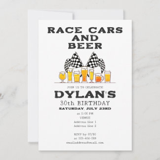 Race Cars & Beer Checkered Flag Raceday Birthday Einladung
