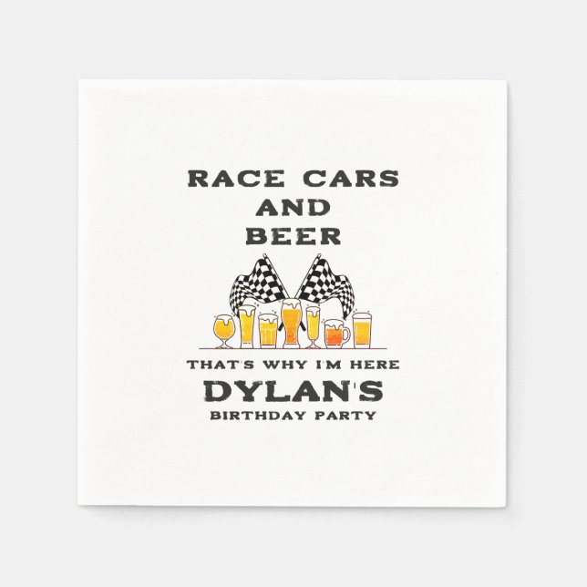 Race Cars & Beer Checkered Flag Raceday Birthday Serviette (Vorderseite)