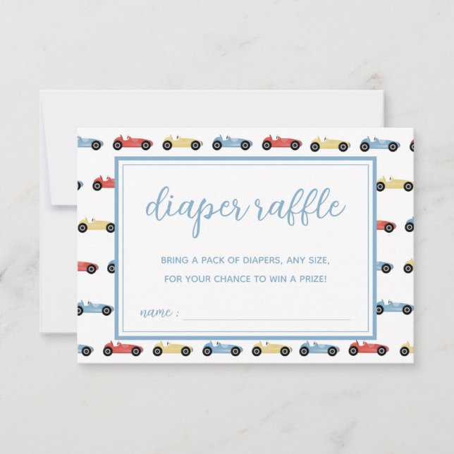 Race Cars Blue Boy Baby Duschkabine Windelwaschkar Einladung (Vorderseite)