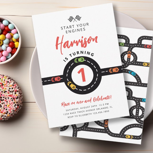 Race Cars Circle Track Boys 1. Geburtstag Einladung (Von Creator hochgeladen)