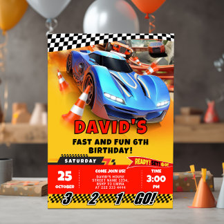 Race Cars Geburtstag und Farbe Einladung