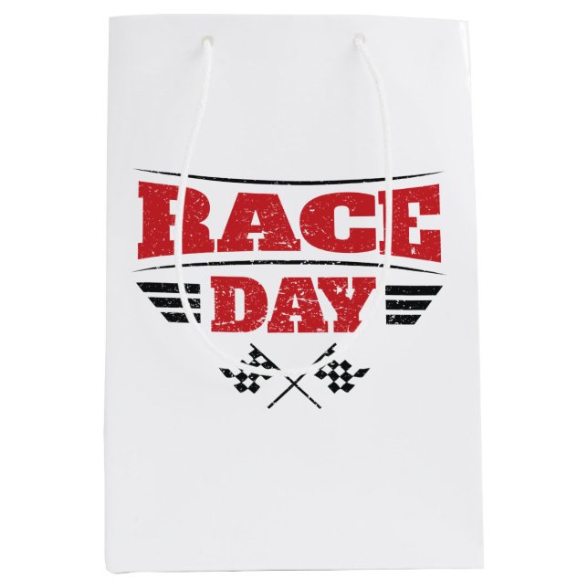 Race Day Checkered Flag Car Racing Mittlere Geschenktüte (Vorderseite)