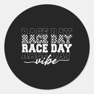 Race Day Vibes Checkered Coquette Bow Car Racing m Runder Aufkleber