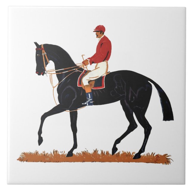 Race Horse Derby Jockey Vintag Style Fliese (Vorderseite)