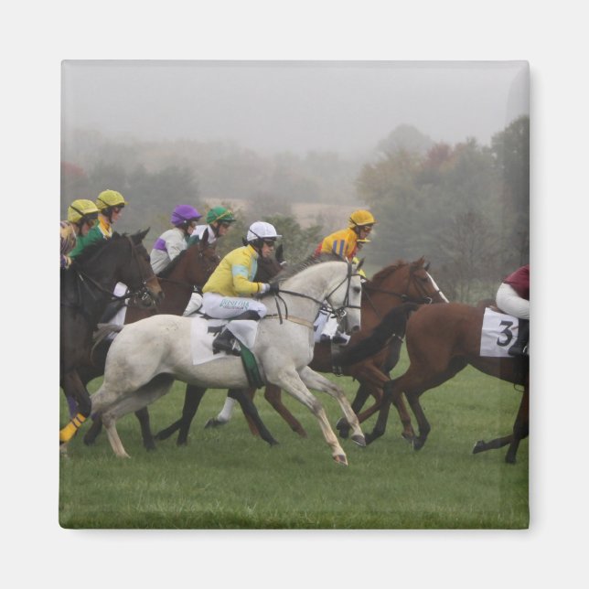 Race Horse Field Square Magnet (Vorne)