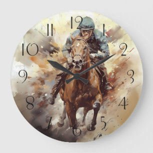Race Horse Jockey Entschlossenheit Große Wanduhr