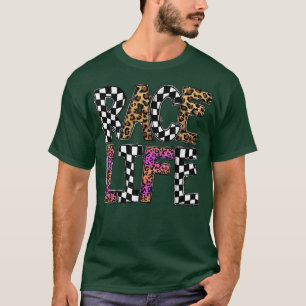 Race Life Racing Day Checkered Flag Leopard W T-Shirt