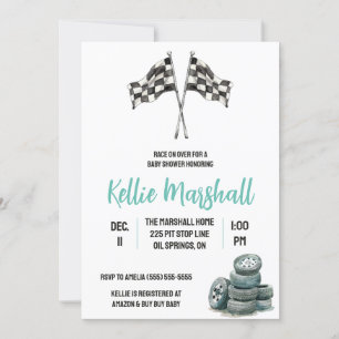 Race on Over, Racing Themed Baby Dusche Einladung