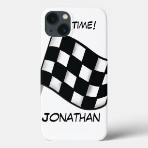 Race Schwarz-weiß Checked Flag Name Personalisiert iPhone 13 Hülle