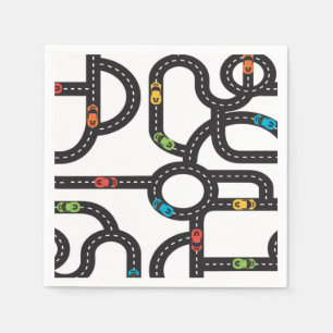 Race Track Boys 4. Geburtstag Schwarz und Weiß Serviette