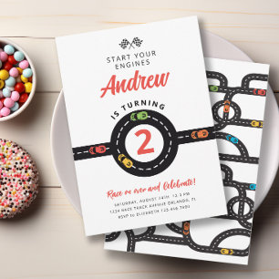 Race Track Cars Boys 2. Geburtstagseinladung Einladung