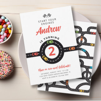 Race Track Cars Boys 2. Geburtstagseinladung Einladung