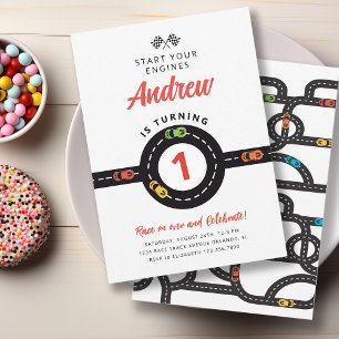 Race Track Cars Boys Einladung zum 1. Geburtstag