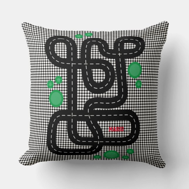 Race Track Kids Playmat Cars Trucks Name Junge Dek Kissen (Vorderseite)