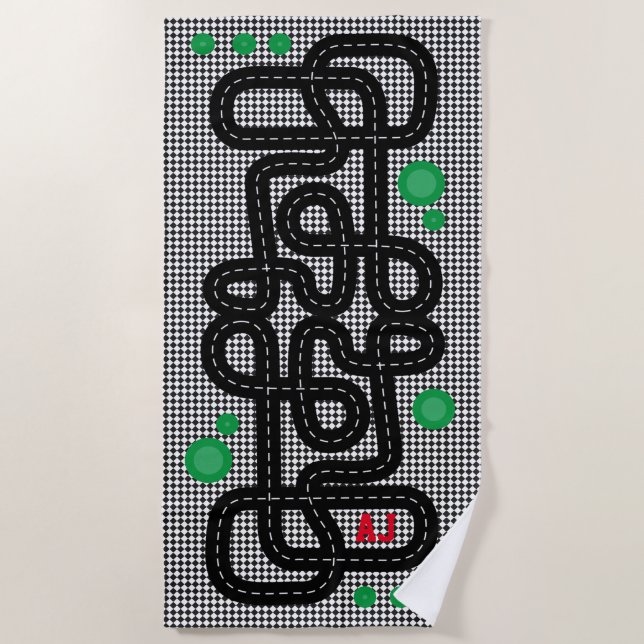 Race Track Kids Playmat Cars Trucks Name Racing Strandtuch (Vorderseite)