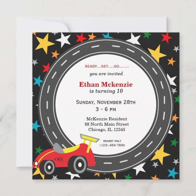 Racecar Birthday Einladung (Vorderseite)