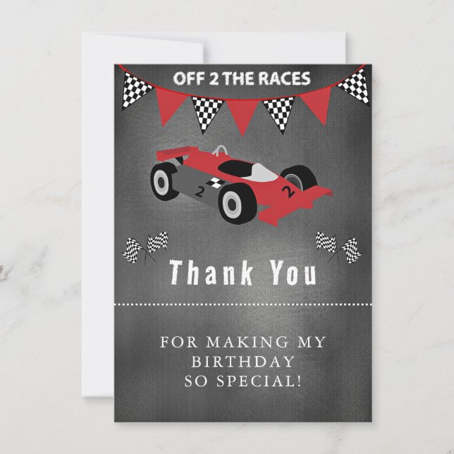 Racecar Birthday Vielen Dank Dankeskarte (Vorderseite)