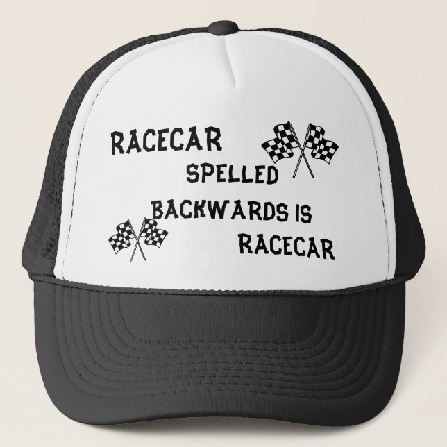 RACECAR BUCHSTABIERTE RÜCKWÄRTS HUT TRUCKERKAPPE (Vorderseite)