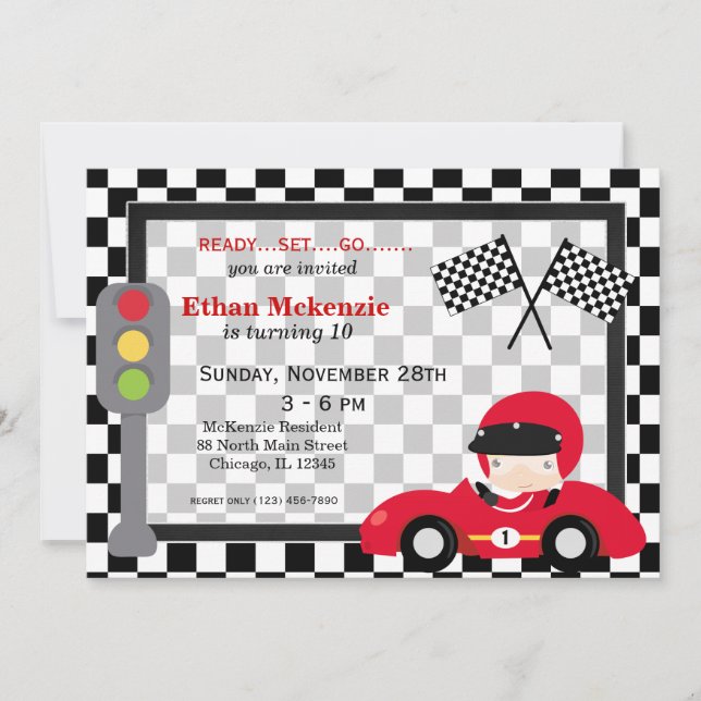 Racecar-Geburtstag Einladung (Vorderseite)