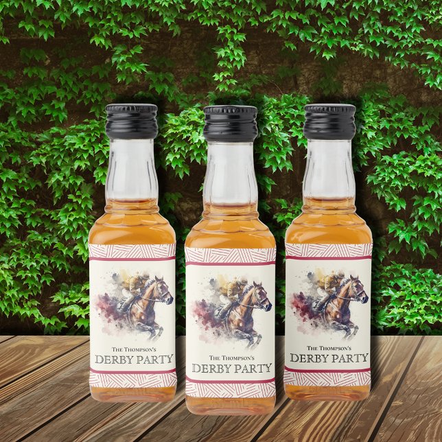 Racehorse Derby Red Alkoholflaschenetikett (Watercolor Racehorse Derby Red Liquor Bottle Labels)