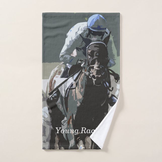 Racehorse mit Jockey in blauem Handtuch (Handtuch)