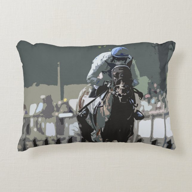 Racehorse mit Jockey in Blue Accent Pillow Dekokissen (Vorderseite)