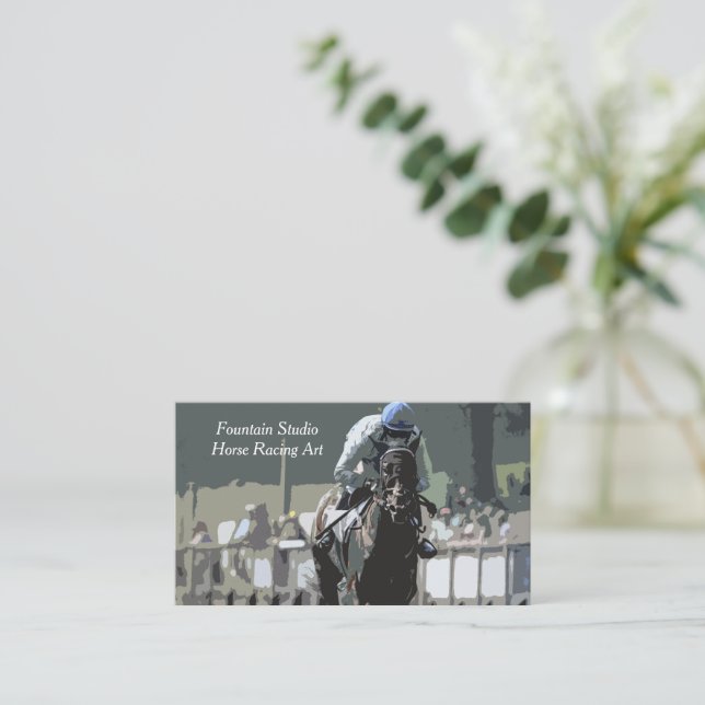 Racehorse mit Jockey in Blue Business Cards Visitenkarte (Stehend Vorderseite)
