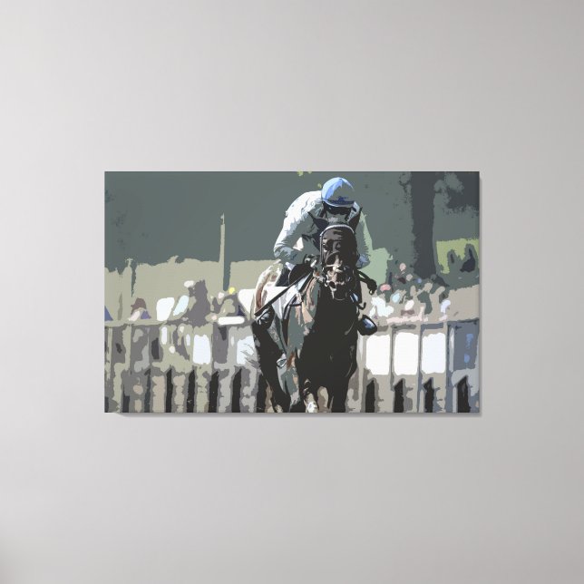 Racehorse mit Jockey in Blue Canvas Print Leinwanddruck (Vorderseite)