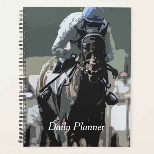 Racehorse mit Jockey in Blue Daily Planer (Vorderseite)