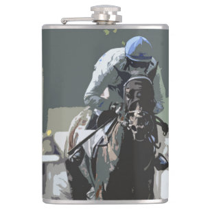 Racehorse mit Jockey in Blue Drink Flask Flachmann