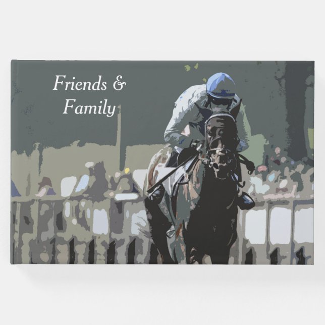 Racehorse mit Jockey in Blue Gästebuch (Vorderseite)