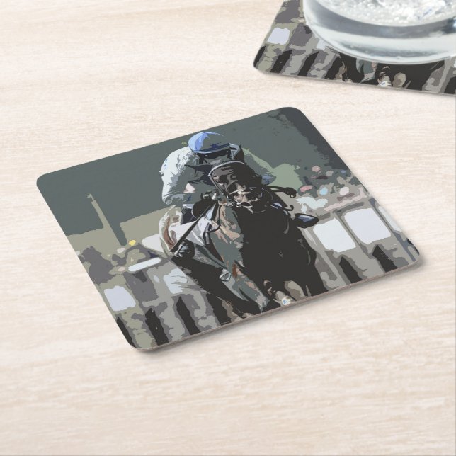 Racehorse mit Jockey in Blue Paper Untersetzer (angewinkelt)