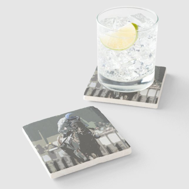 Racehorse mit Jockey in Blue Stone Untersetzer (Seitenansicht)