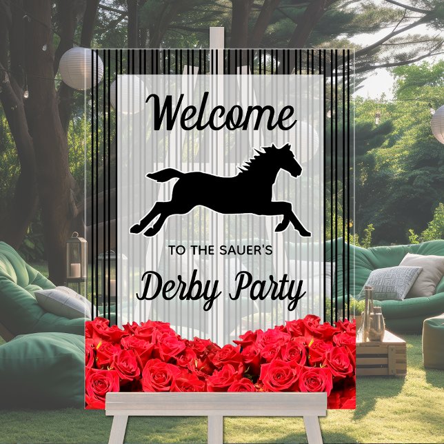 Racehorse und Rose Derby Party Willkommen Acrylschild (Racehorse and Roses Derby Party Acrylic Welcome Sign)