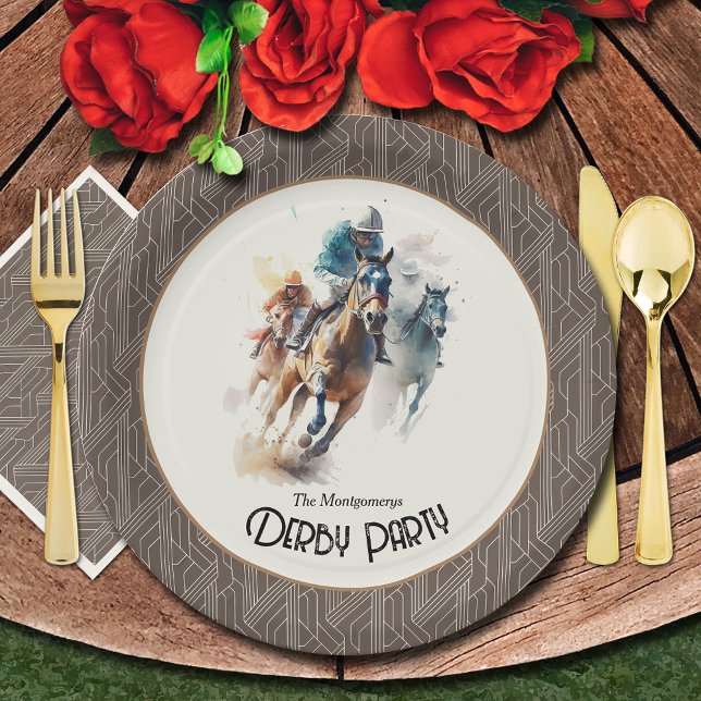Racehorses Derby Party Brown Pappteller (Paper plates and matching napkins sold separately. (Silverware not sold.))