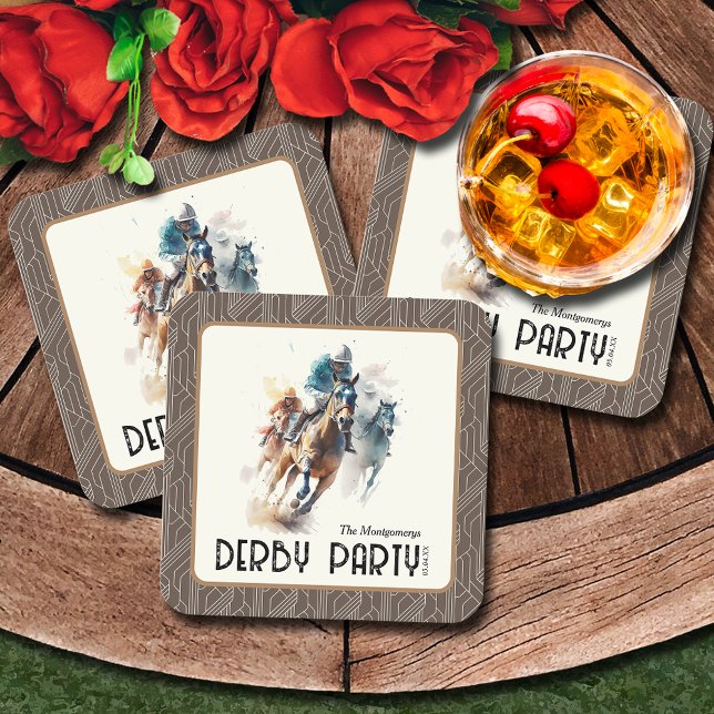 Racehorses Derby Party Brown Rechteckiger Pappuntersetzer (Racehorses and Jockeys Derby Party Brown Square Paper Coasters)