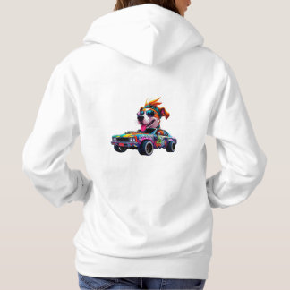 Racer Dog in einem Graffiti-Auto | Urbaner Cartoon Hoodie