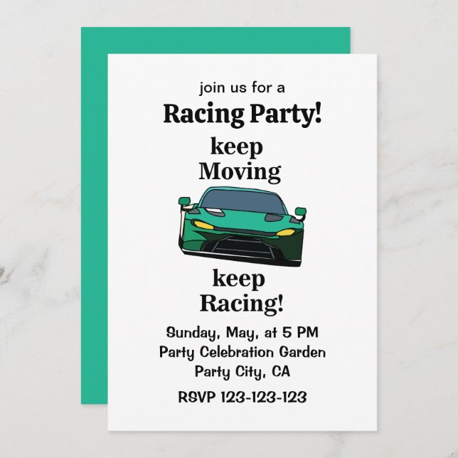 Racer Racer Racing Party Einladung (Vorne/Hinten)